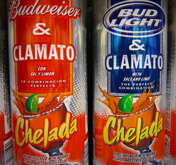 Cans of Budweiser Chelada and Bud Light Chelada
